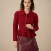 Red Collared Single-breasted Ruffle Cardigan