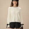 Beige Contrasting Bell Sleeve Sweater