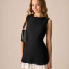 Women's Black Splicing Pleated Mini Dress