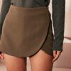 The Khaki High Waisted Overlap Skort