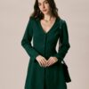 The Green V Neck Button Shirt Mini Dress