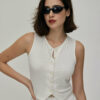 The White V Neck Button Knit Tank Top