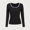 Black Contrasting Square Neck Slim Sweater
