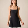 Black Contrasting Bowknot Slip Mini Dress