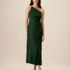 Women's Green One-shoulder Satin Maxi Dress